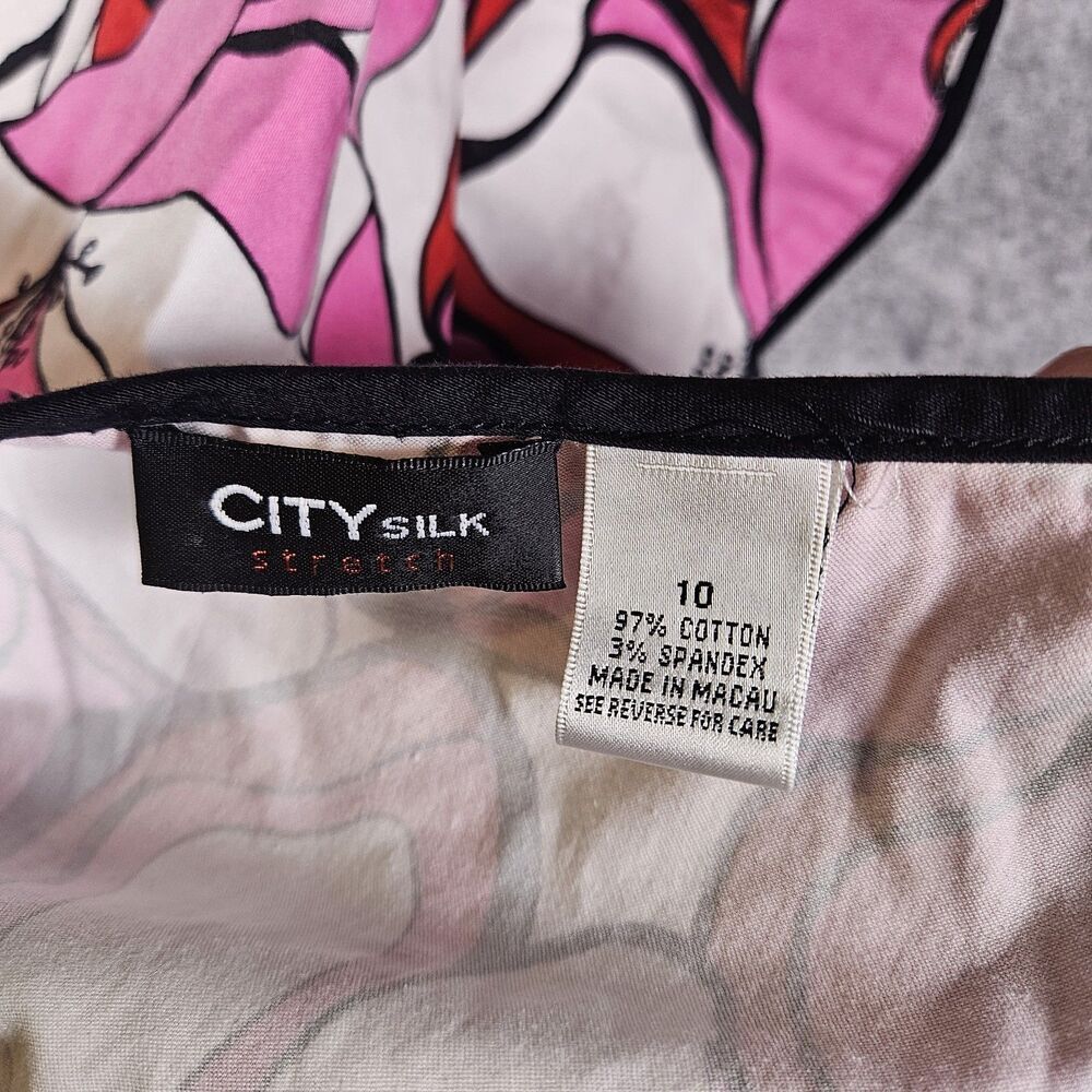 Womens Y2K Pink Black Floral Whimsical Baddie Scallop Hem Skirt Stretch Size 10 - Picture 7 of 8